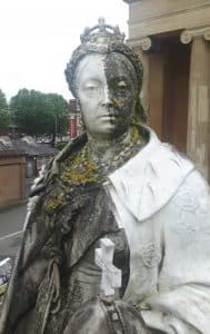 Queen Victoria Statue Steam Cleaned with Doff machine - face during cleaning